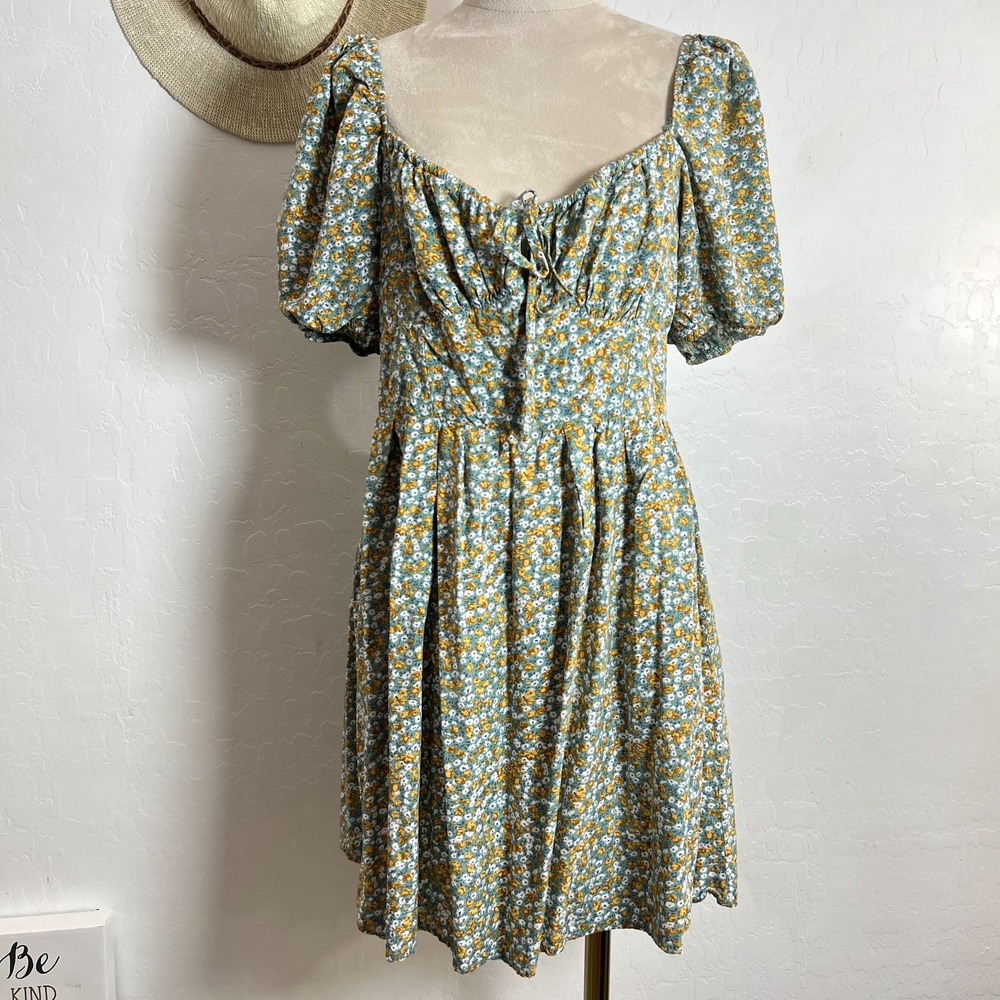 CHOCOLATE babydoll dress L green floral cottage core soft girl milkmaid boho